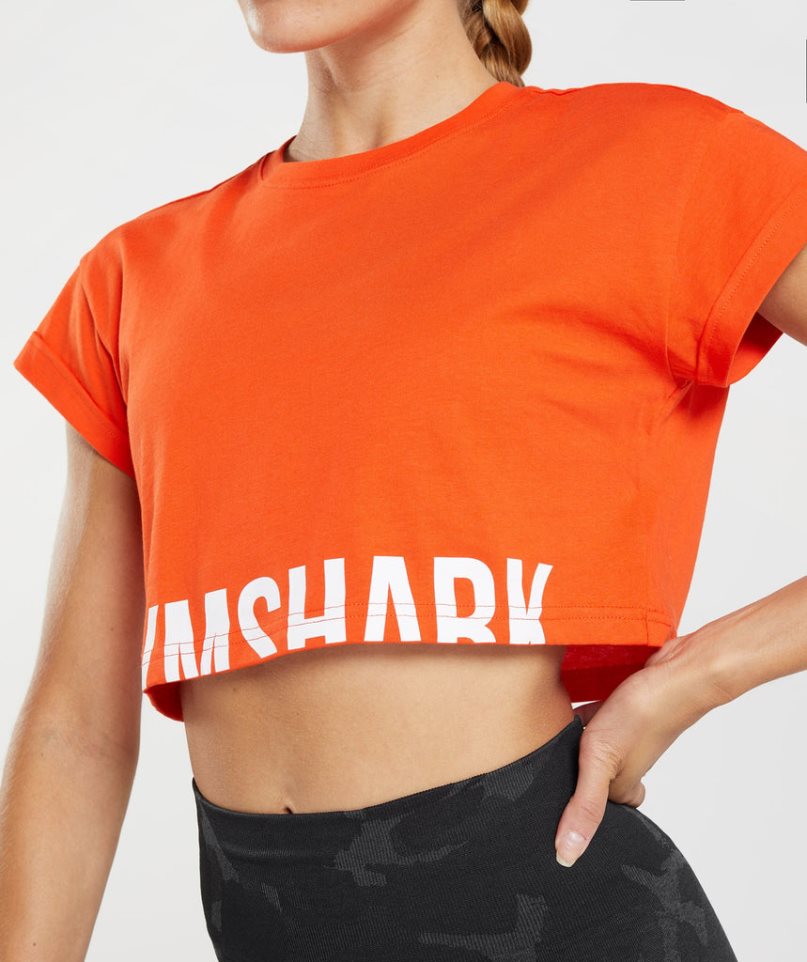 Women's Gymshark Fraction Cropped Tops Orange | CA 07A638